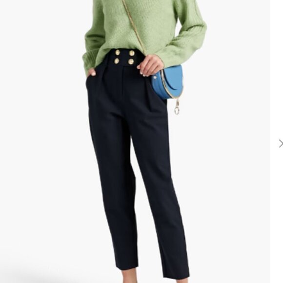 DEREK LAM 10 CROSBY Cropped button-detailed cotton-blend tapered pants in Blue - Picture 1 of 3